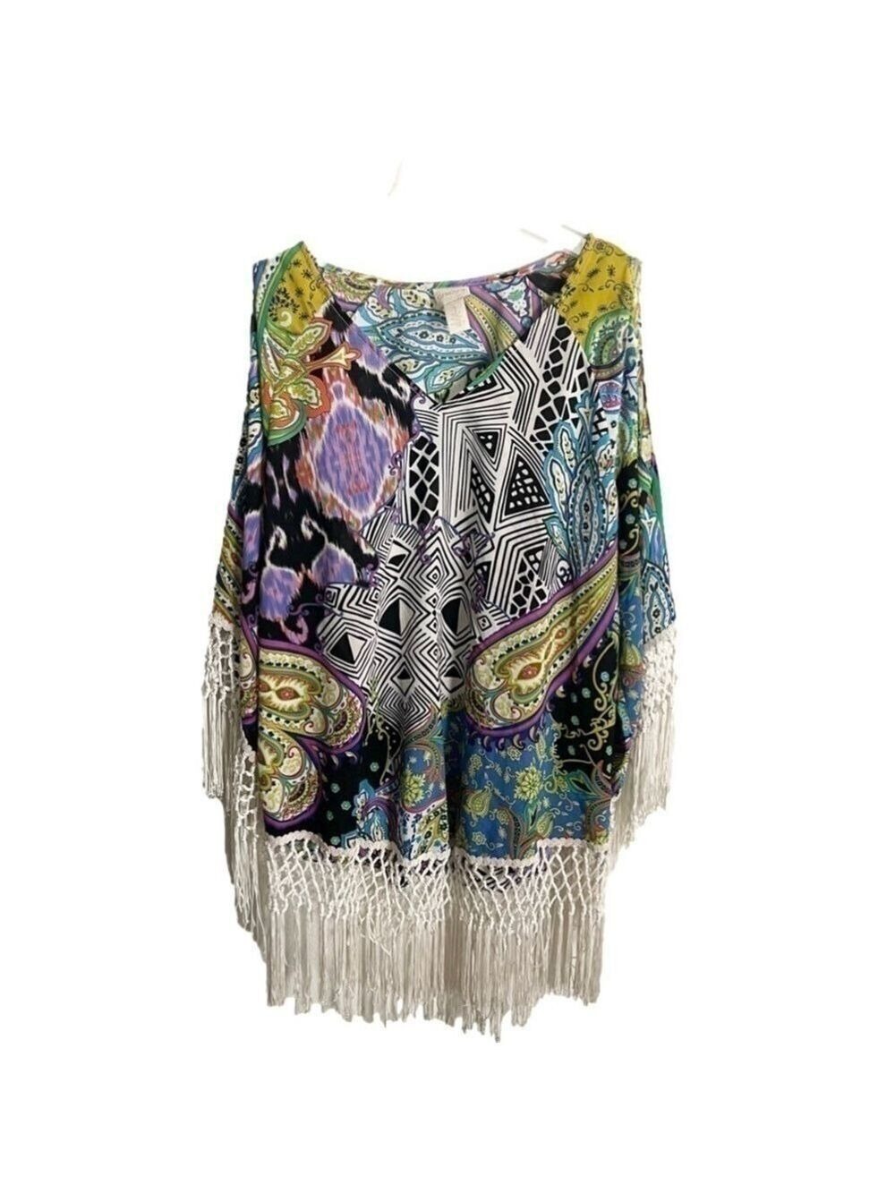 Women’s Chico’s Retro Paisley Fringe Boho Tunic Size 1 US! - Picture 7 of 9